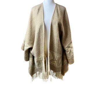 American Eagle Aztec Tan Fringe Wrap Kimono Cardigan Poncho O/S